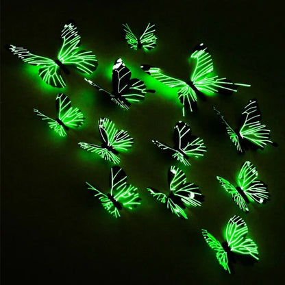 Autocollants muraux papillons 3D lumineux - 12 pièces DIY tendance