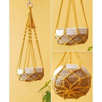 Porte-plante en macramé beige fait main pour intérieur et balcon