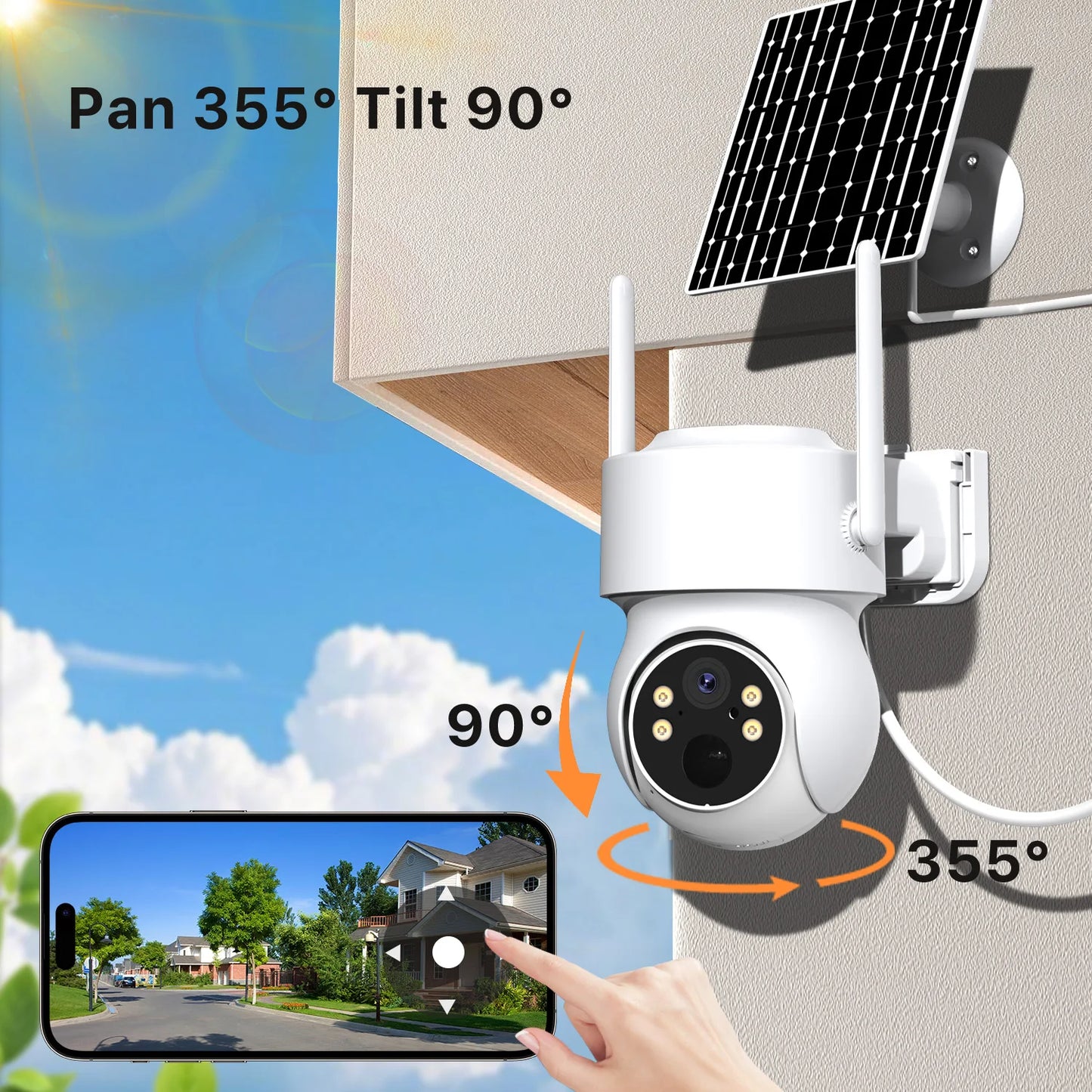 Caméra IP Solaire PTZ 4MP WiFi - Zoom 6X, Surveillance Extérieure 1080P