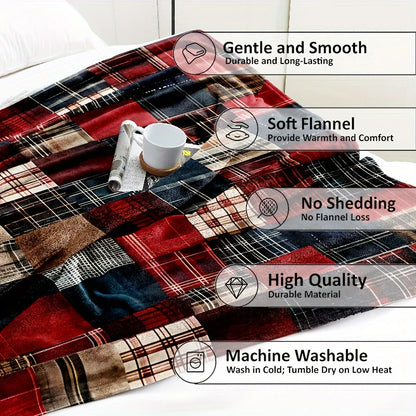 Couverture en flanelle vintage à carreaux - Douce et chaude
