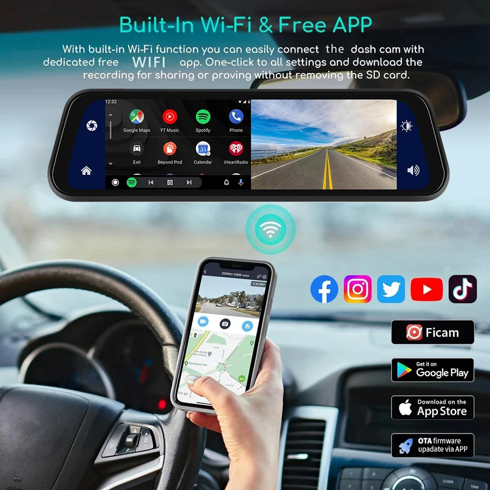 Dashcam 4K 3840P avec Carplay, GPS et WiFi - Caméra Voiture