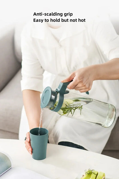 Pichet en verre résistant à la chaleur avec couvercle et poignée