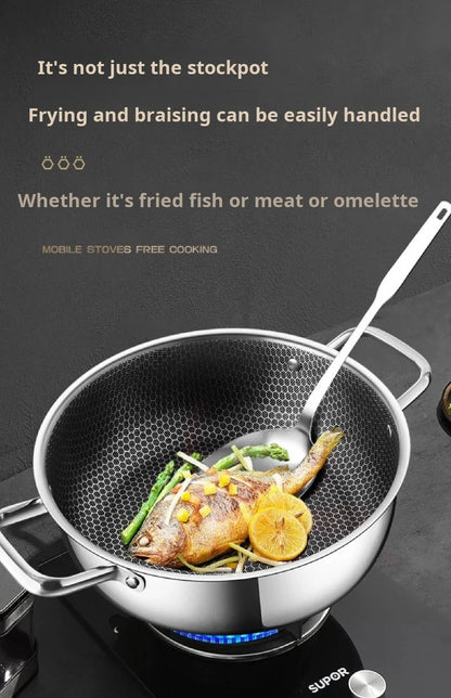 Marmite à Soupe en Acier Inoxydable 410 - Wok Antiadhésif avec Couvercle