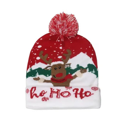 Chapeau de Noël LED Clignotant - Bonnet Tricoté Bonhomme de Neige