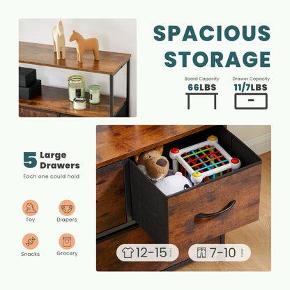 Commode TV JHK avec 5 tiroirs en tissu - Rangement élégant chambre