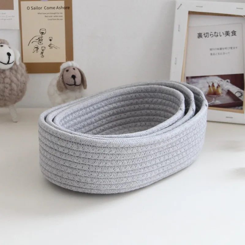 Paniers de rangement en corde de coton pour bureau et cosmétiques