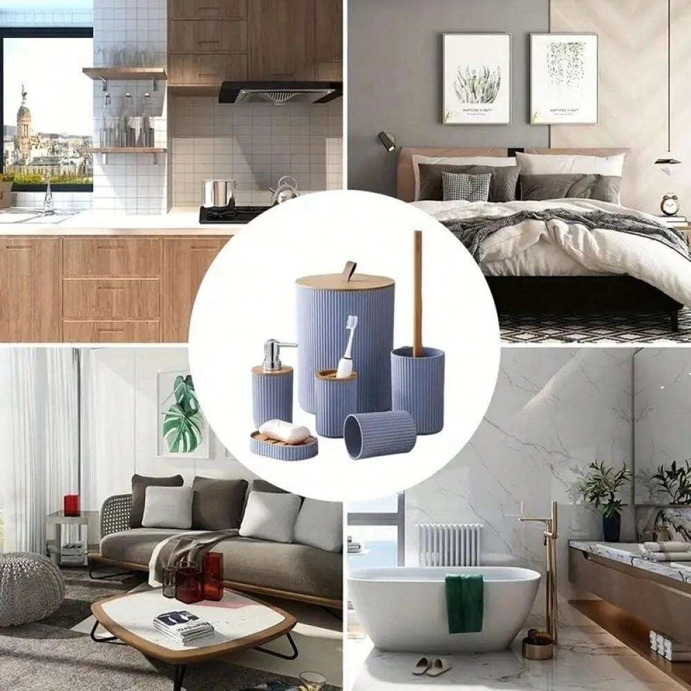 Ensemble de salle de bain moderne : porte-brosse, poubelle & plus