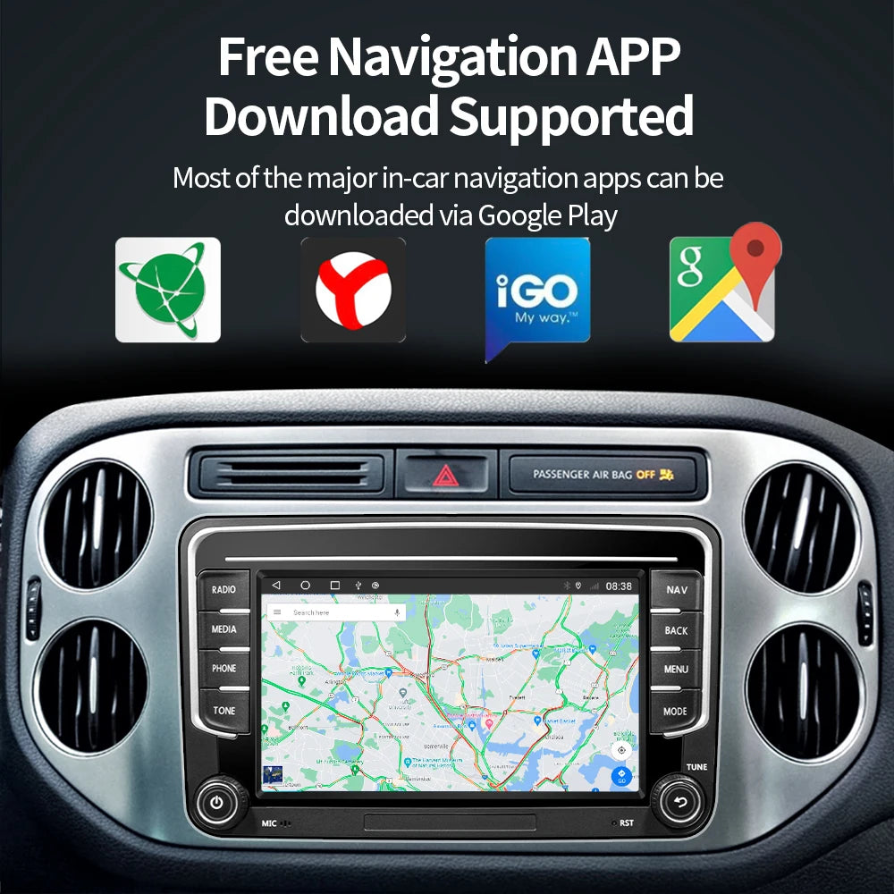 Autoradio GPS Android 13 pour VW, Skoda, Golf, Passat - 2Din