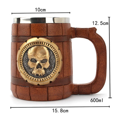 Tasse Viking en Bois Isolée - Baril Double Paroi en Métal