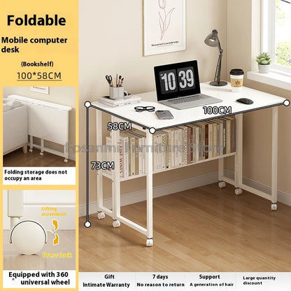 Bureau pliable blanc compact avec roulettes pour bureau à domicile