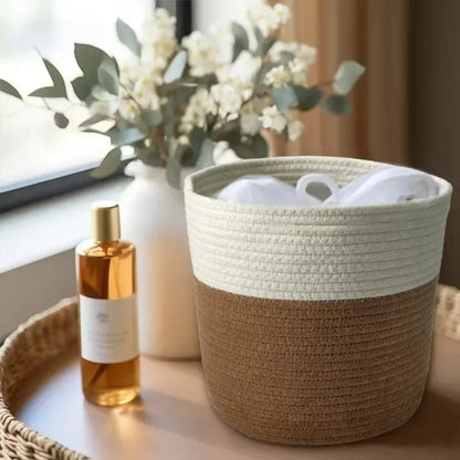 Panier à Linge en Corde de Coton - Panier de Rangement Pliable Luxe