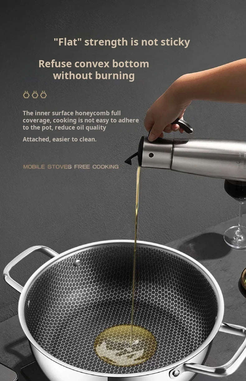 Marmite à Soupe en Acier Inoxydable 410 - Wok Antiadhésif avec Couvercle