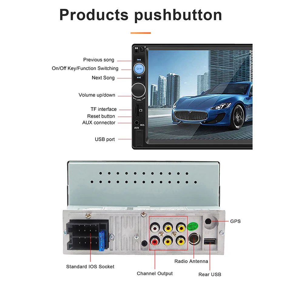 Autoradio 7 pouces 1 Din Carplay & Android Auto - Écran Tactile HD