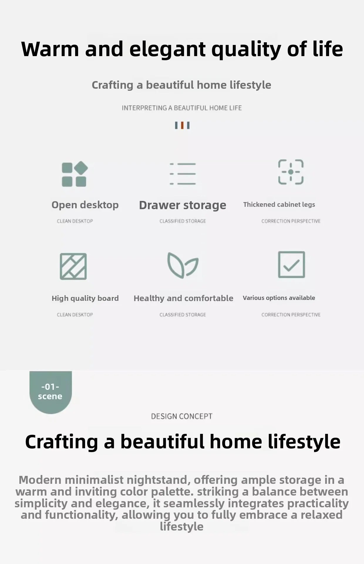 Table de chevet multifonctionnelle avec 3 tiroirs pour chambre