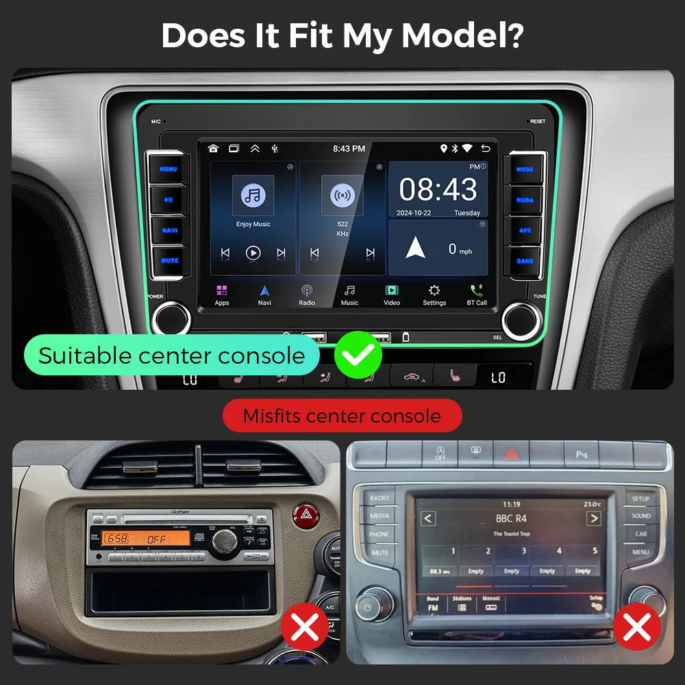 Autoradio Android 7" GPS Carplay pour VW, Seat, Audi - 2Din