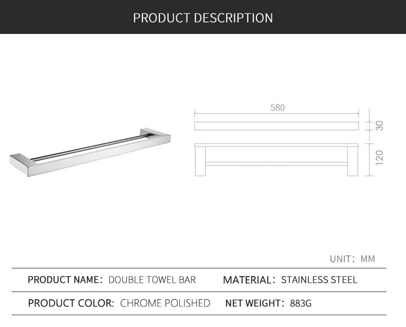 Accessoires de Salle de Bain en Acier Inoxydable - Set Étagère & Crochets