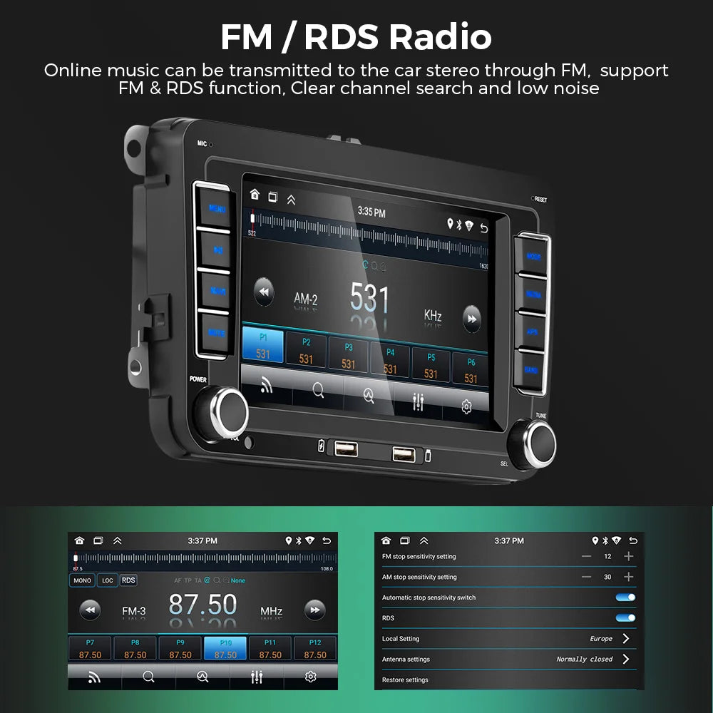 Autoradio Android 7" GPS Carplay pour VW, Seat, Audi - 2Din