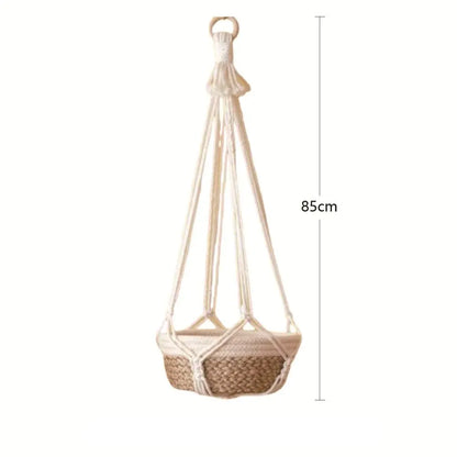 Porte-plante en macramé beige fait main pour intérieur et balcon