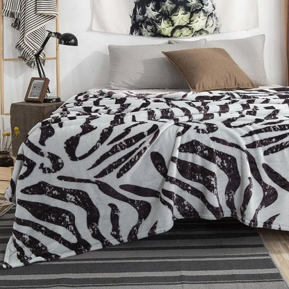 Couverture en flanelle polaire douce - Imprimé léopard et zèbre