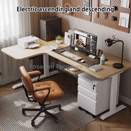 Bureau debout électrique L, réglable, moderne pour bureau et étude