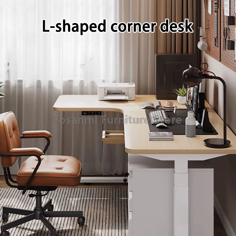 Bureau debout électrique L, réglable, moderne pour bureau et étude
