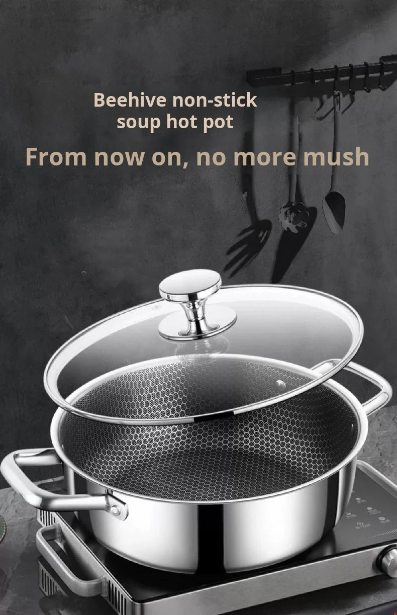 Marmite à Soupe en Acier Inoxydable 410 - Wok Antiadhésif avec Couvercle