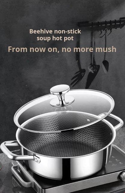 Marmite à Soupe en Acier Inoxydable 410 - Wok Antiadhésif avec Couvercle