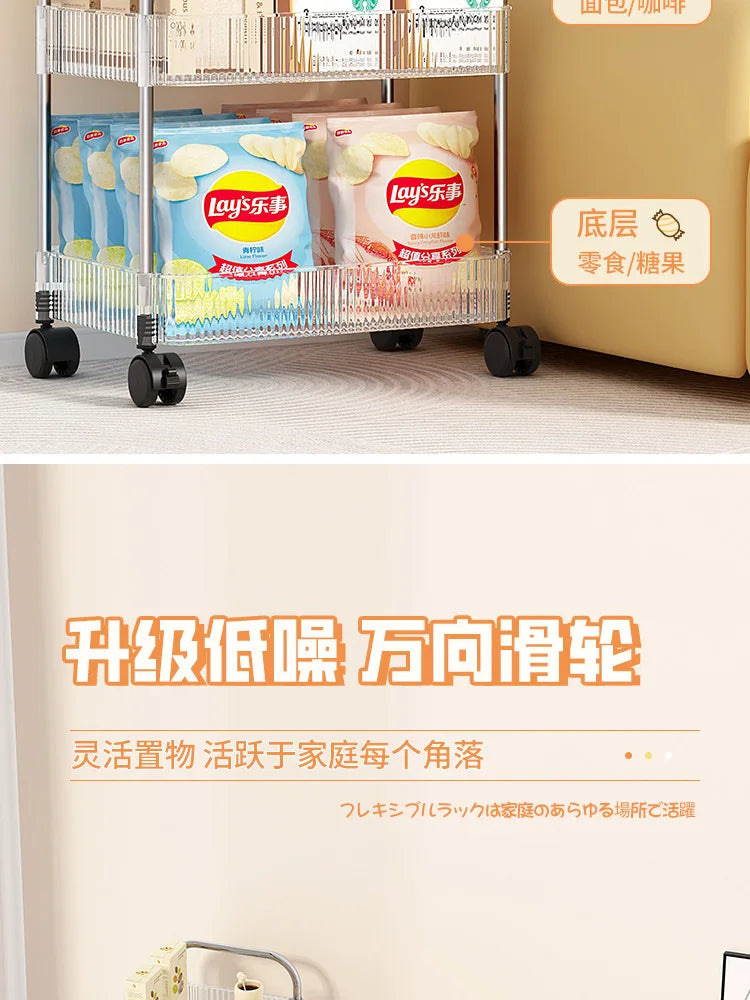 Chariot de Rangement Transparent 2/3/4 Niveaux - Étagère à Snacks Luxe