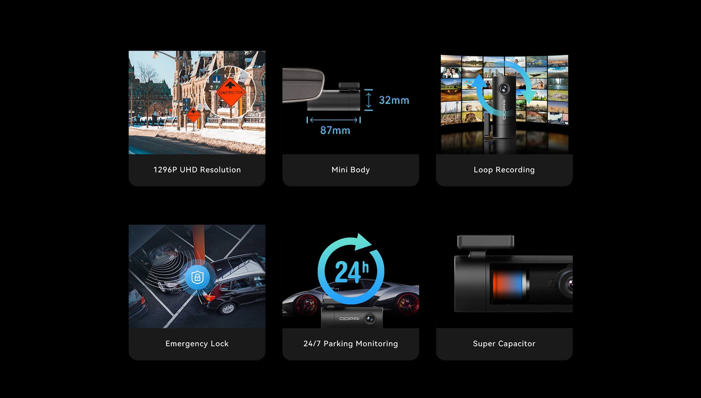 DDPAI Mini Pro 1296P Dash Cam - Caméra DVR WiFi pour Voiture
