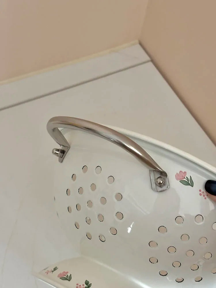 Panier à fruits vintage en émail rose - Élégance pour la cuisine