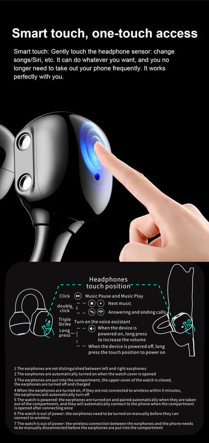 Montre Intelligente D9 2 en 1 avec Écouteurs TWS et Suivi Santé
