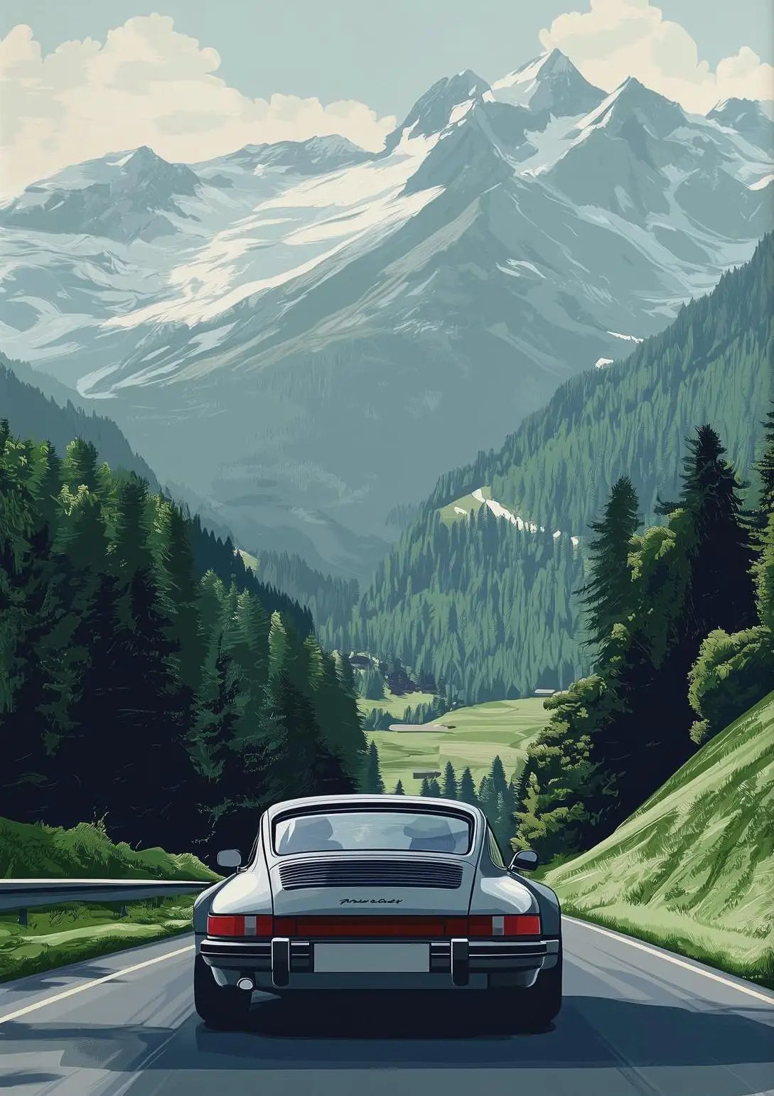 Affiche rétro Porsche 911 - Art mural voyage alpin sur toile
