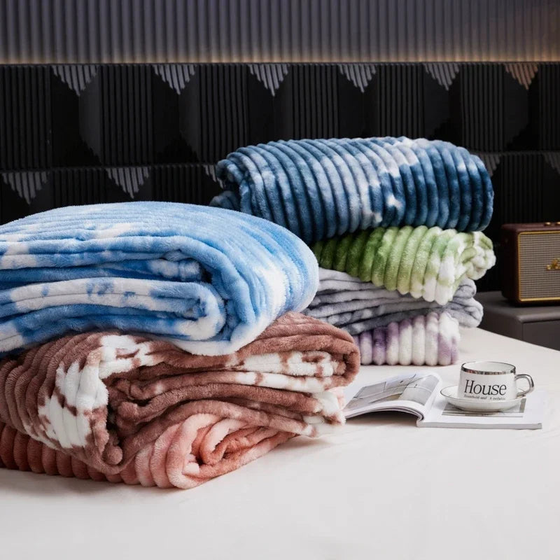 Couverture polaire chaude pour lit - Flanelle teinture par nouage