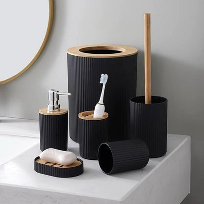 Ensemble de salle de bain moderne : porte-brosse, poubelle & plus