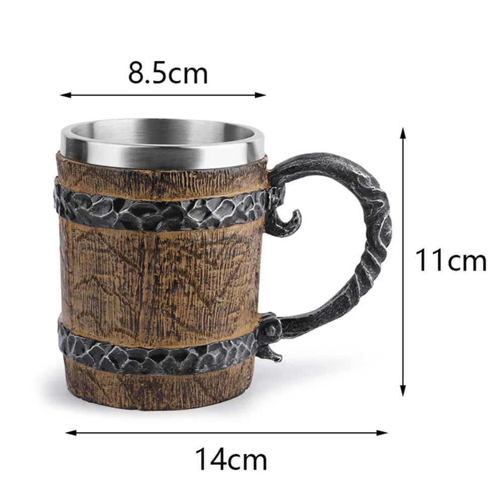 Tasse Viking en Bois Isolée - Baril Double Paroi en Métal
