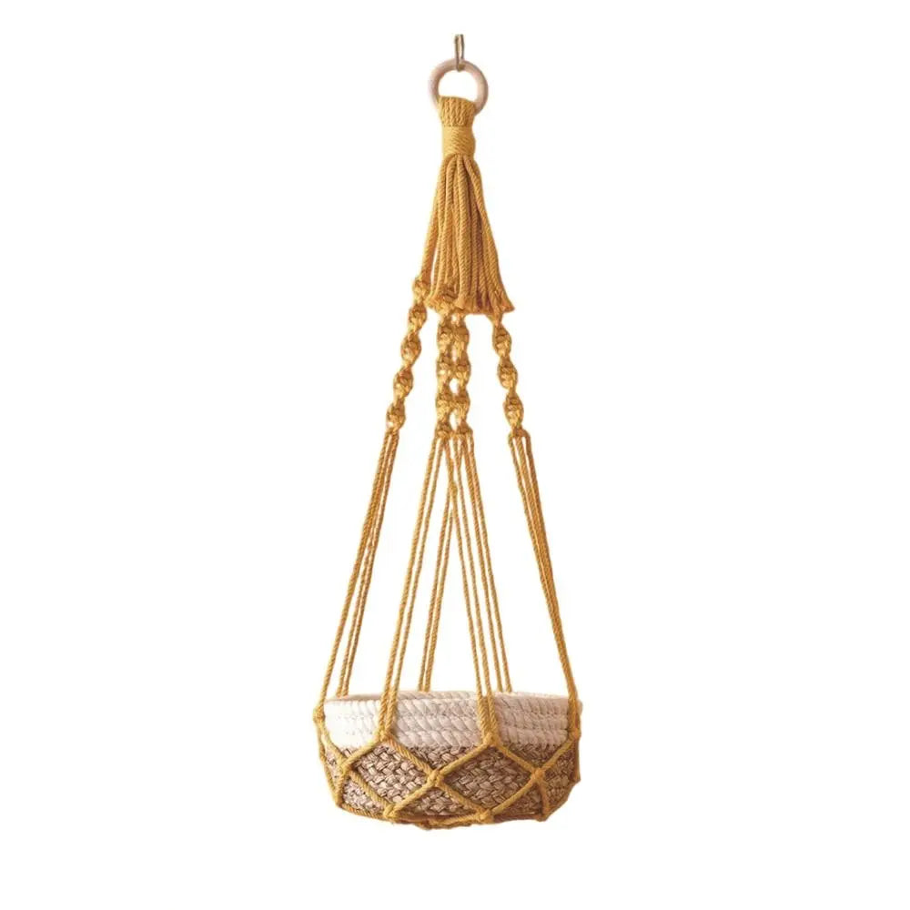 Porte-plante en macramé beige fait main pour intérieur et balcon