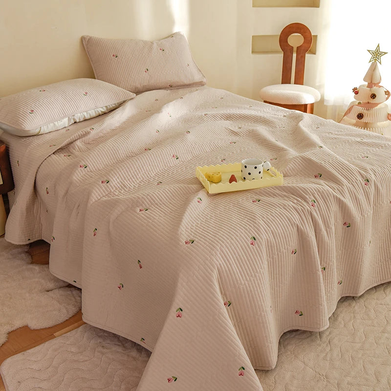 Ensemble Couvre-lit Matelassé Chic en Coton - 3 Pièces avec Taies