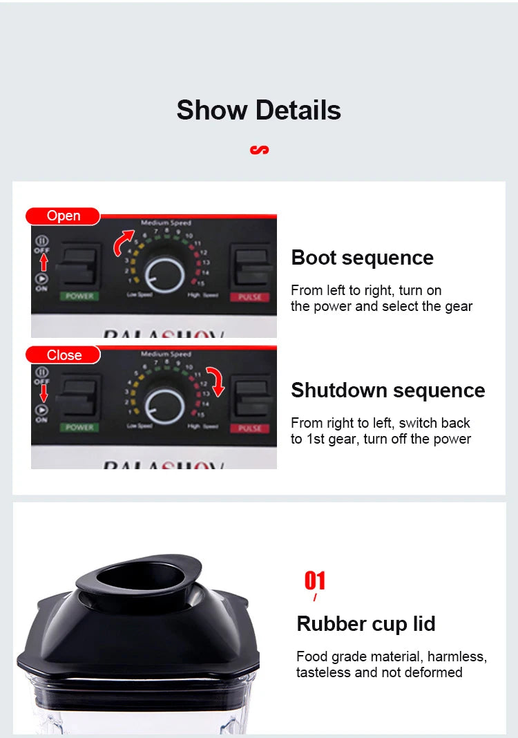 Mélangeur commercial 2000W sans BPA - Robot culinaire puissant