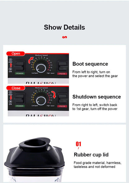 Mélangeur commercial 2000W sans BPA - Robot culinaire puissant