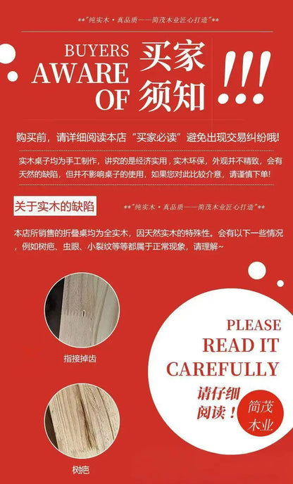 Table à Manger Pliante en Bois Massif - Table Rectangulaire Multifonction