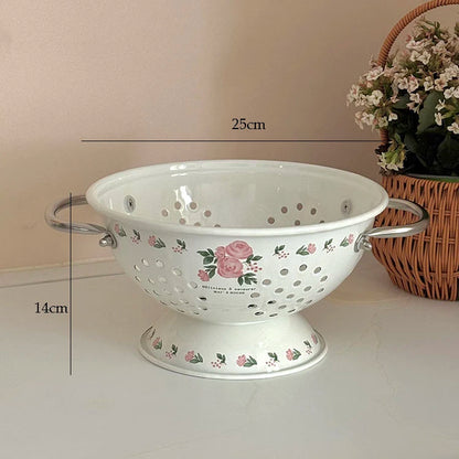 Panier à fruits vintage en émail rose - Élégance pour la cuisine