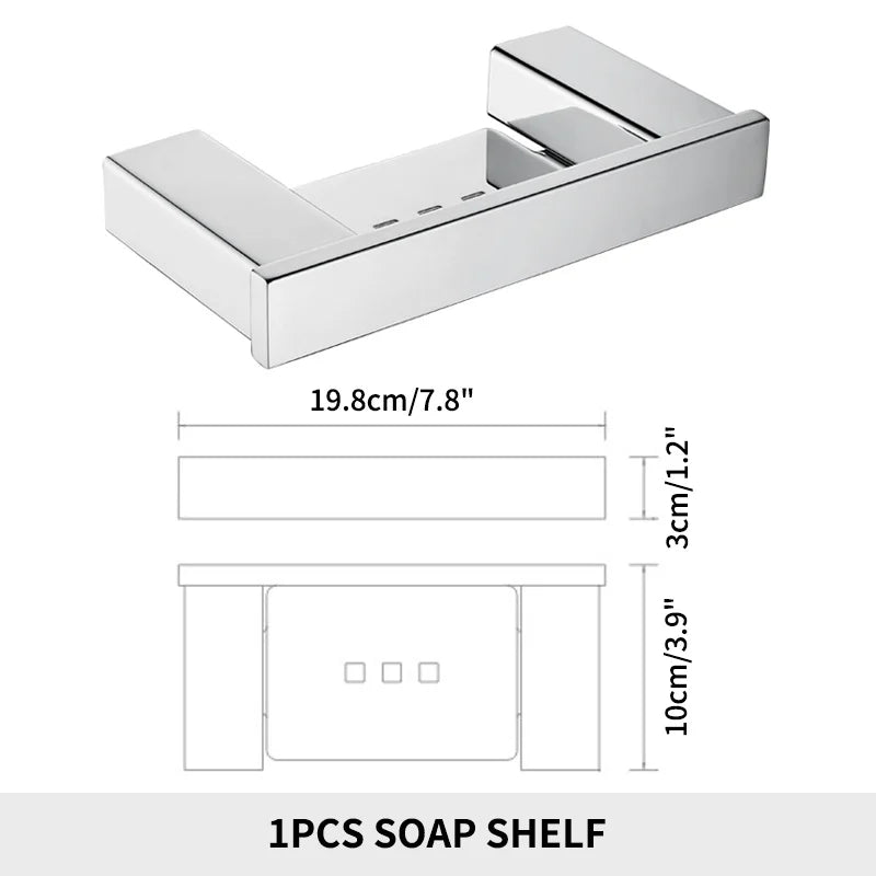 Accessoires de Salle de Bain en Acier Inoxydable - Set Étagère & Crochets