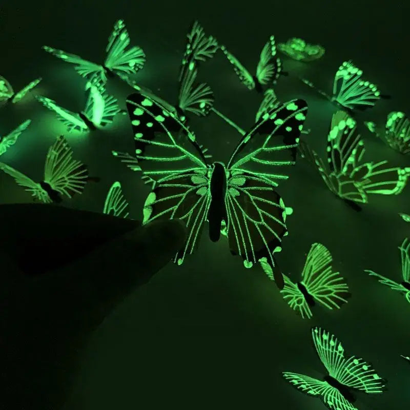 Autocollants muraux papillons 3D lumineux - 12 pièces DIY tendance