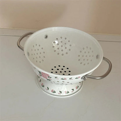 Panier à fruits vintage en émail rose - Élégance pour la cuisine