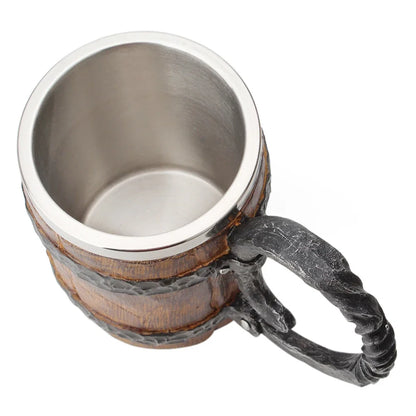 Tasse Viking en Bois Isolée - Baril Double Paroi en Métal