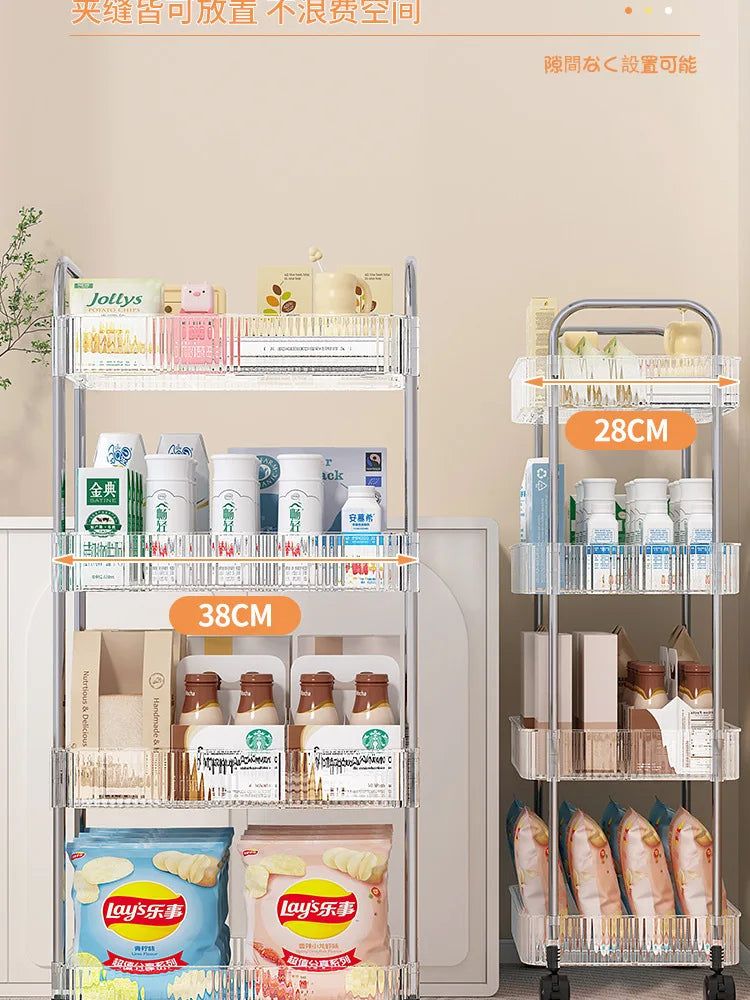 Chariot de Rangement Transparent 2/3/4 Niveaux - Étagère à Snacks Luxe