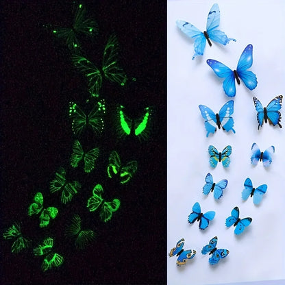 Autocollants muraux papillons 3D lumineux - 12 pièces DIY tendance