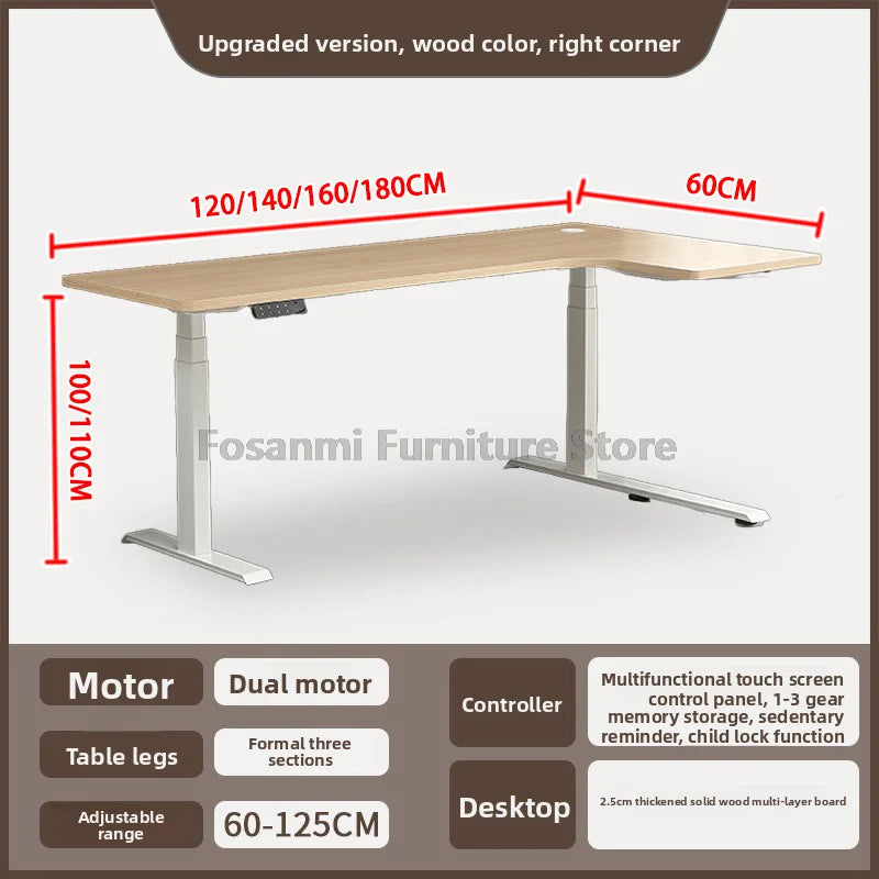 Bureau debout électrique L, réglable, moderne pour bureau et étude
