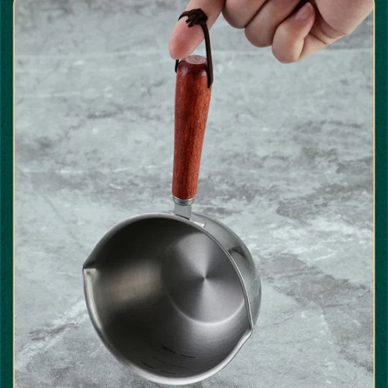 Marmite en inox avec manche en bois - Casserole épaisse 1PC