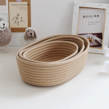Paniers de rangement en corde de coton pour bureau et cosmétiques